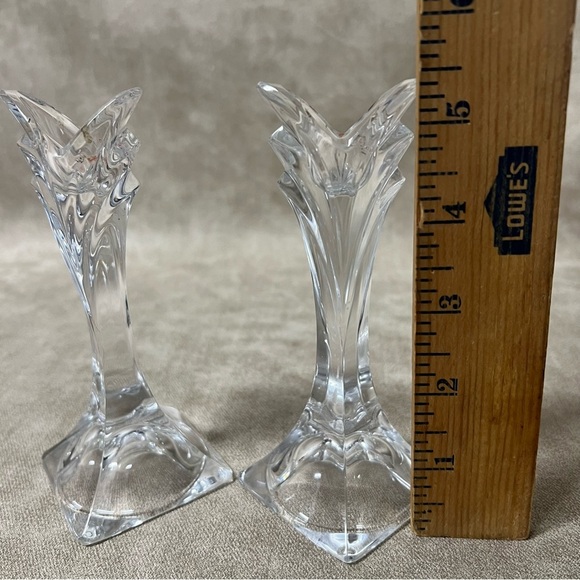 MIKASA Slovenia Lead Crystal Candlestick Art Deco Holder 5 1/2" SET of 2 - Picture 9 of 9